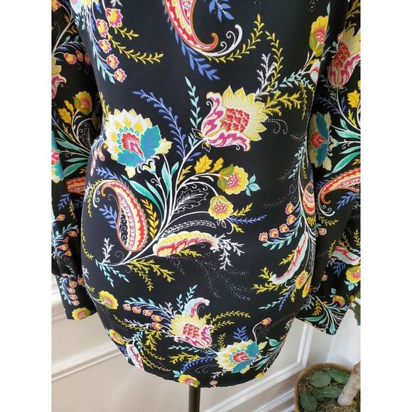 Loft Women's Black Floral 100% Polyester Round Neck Long Sleeve Blouse Size M - Picture 4 of 10